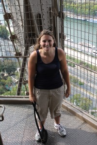 Brittany climbing the Eiffel Tower